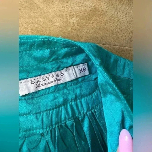 Calypso Christiane Celle Womens Zip Up Short Sleeve Silk Shift Dress Blue XS - Picture 4 of 11